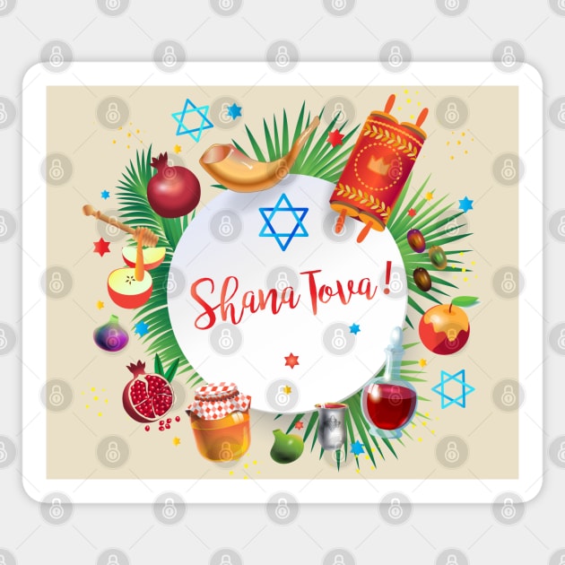 Happy Rosh Hashanah - Shana Tova! Autumn New Year Jewish Holiday Paty Vintage Decoration Sticker by sofiartmedia